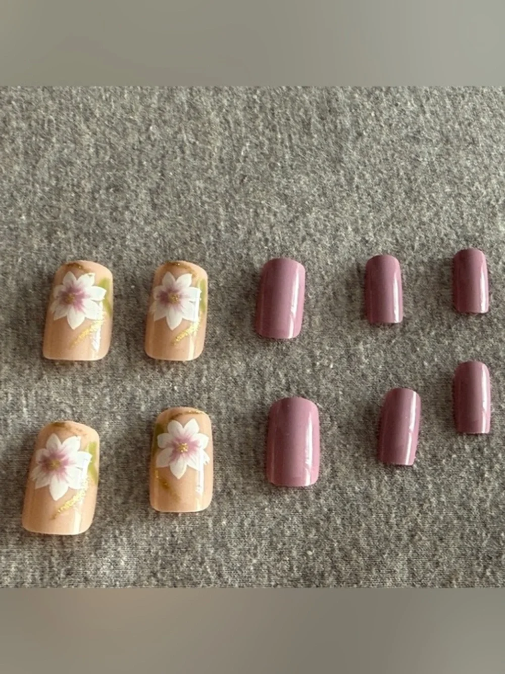 Floral Press-On Nail Set — Blush Pink & Nude